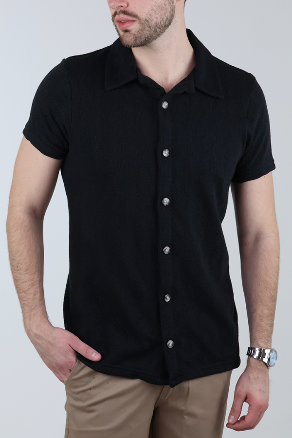 Camisa Negra De Punto Hombre Manga Corta Estilo Casual Cómoda